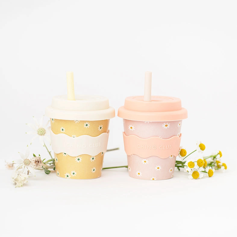 CHINO CLUB- Kids 4oz Reusable Babychino Cup- Pink Daisy