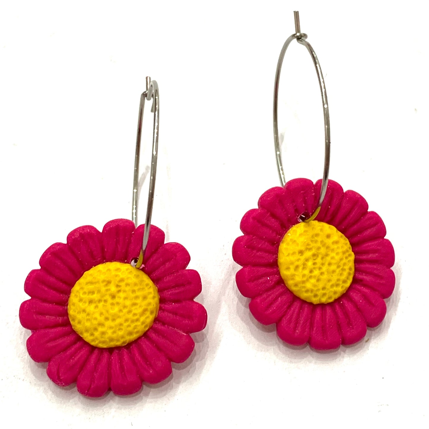 CRAFTED BY COURTNEY- Magenta Daisy Hoops