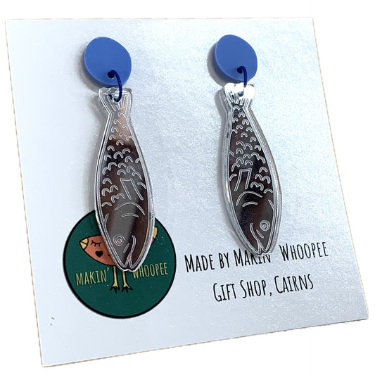 MAKIN' WHOOPEE - Mirror Silver Fish- Ocean Collection Stud Top Dangles