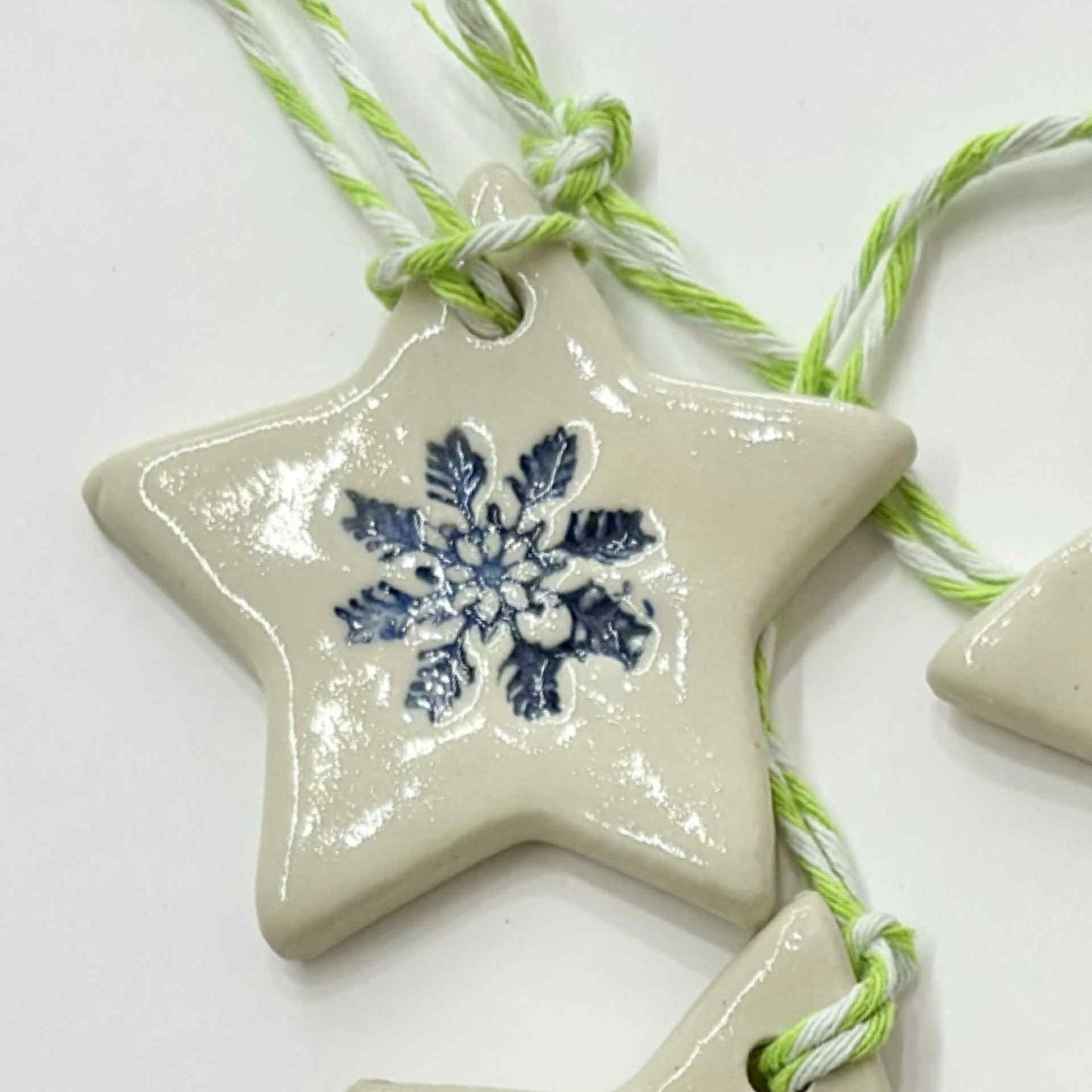 EARTH BY HAND- Clay Star Christmas Decorations- Blue Snowflake
