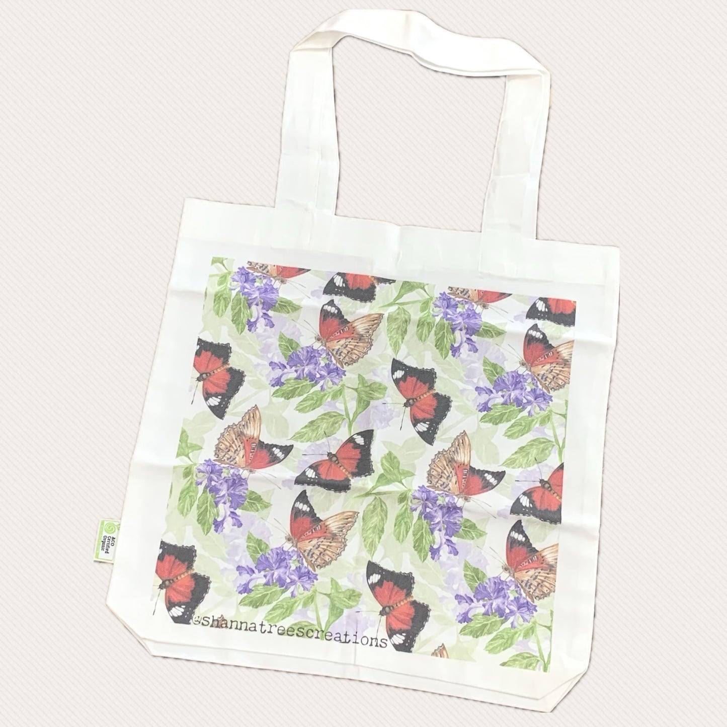 Shanna Trees Creations- "Red Lacewing Butterfly" Cotton Tote Bag