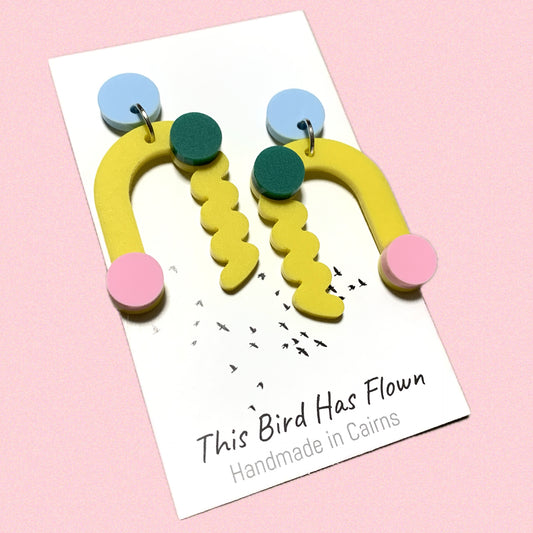 THIS BIRD HAS FLOWN - “Memphis- Yellow” DANGLE EARRINGS