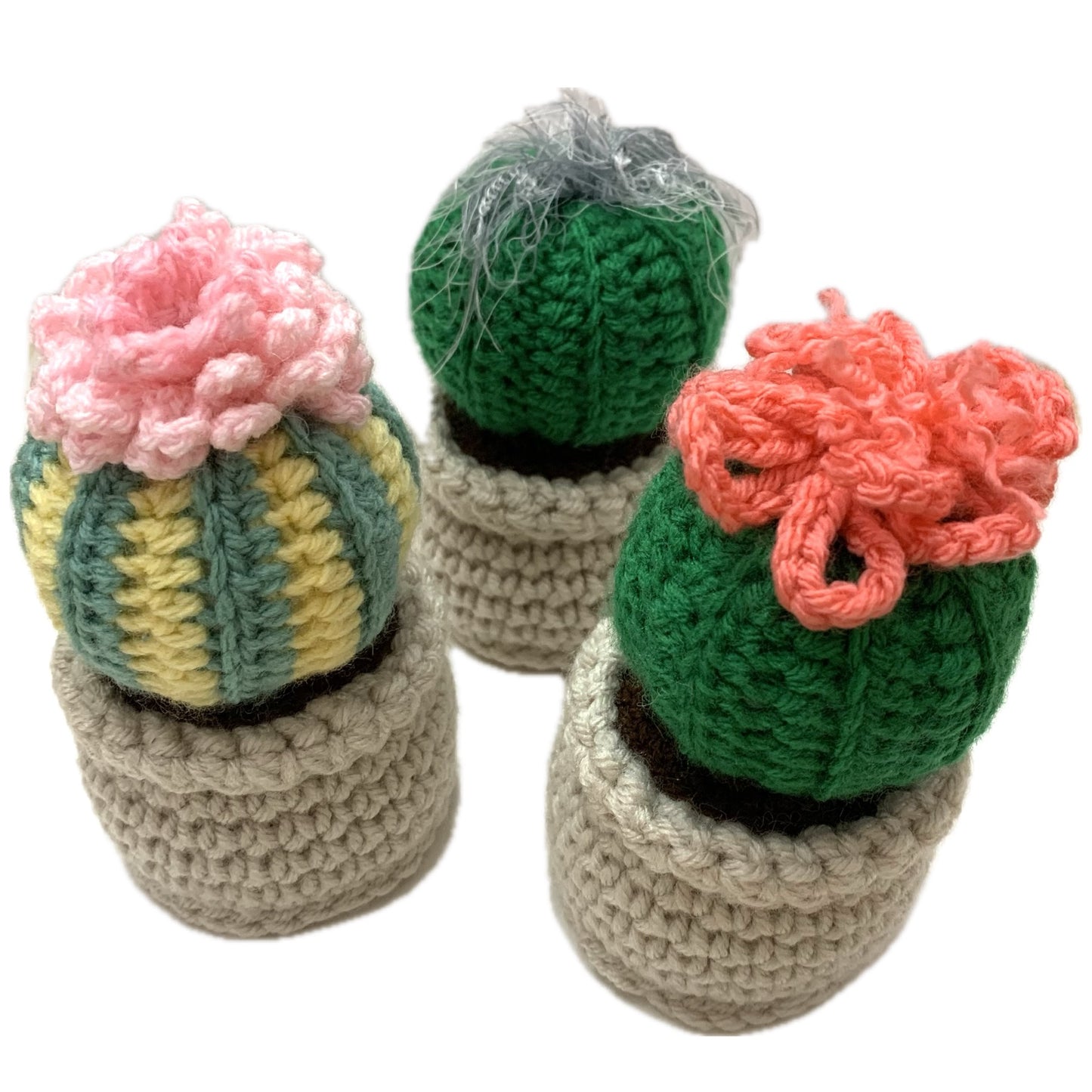 BEAKNITS- CROCHETED CACTUS #4- Pink & Light Green