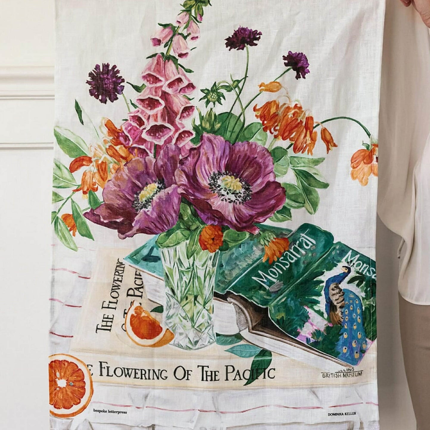 BESPOKE LETTERPRESS - "Poppies & Foxglove"- 100% Linen Tea Towel