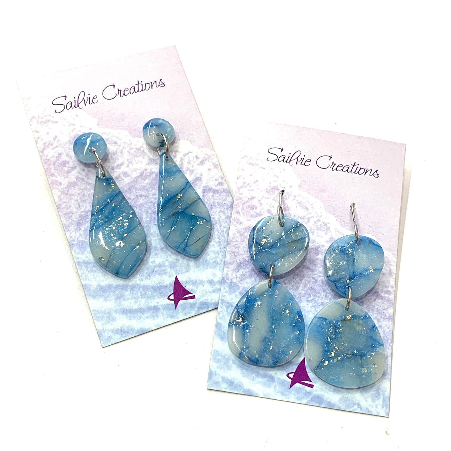 Sailvie Creations - Double Blue Water Hook Dangle Earrings