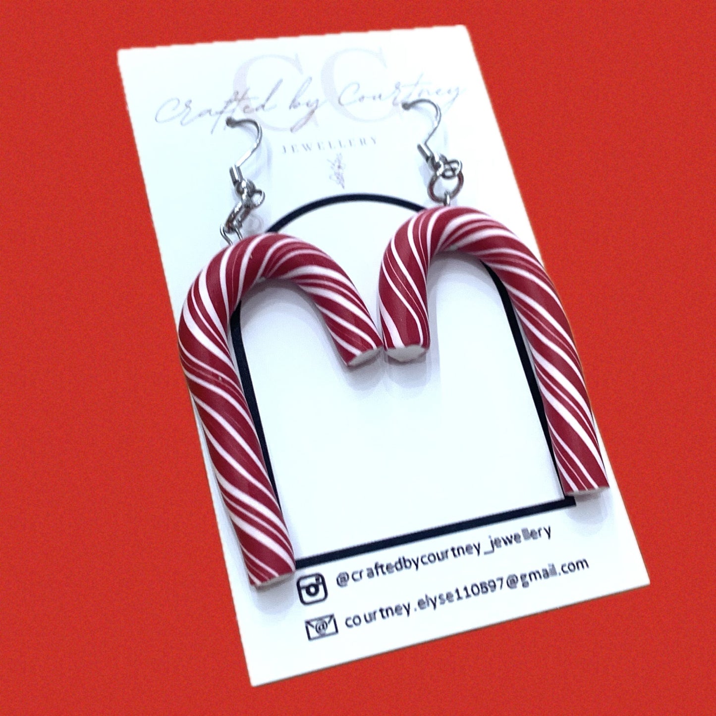 CRAFTED BY COURTNEY- "Jumbo Red Candy Canes"- Christmas Hook Dangles