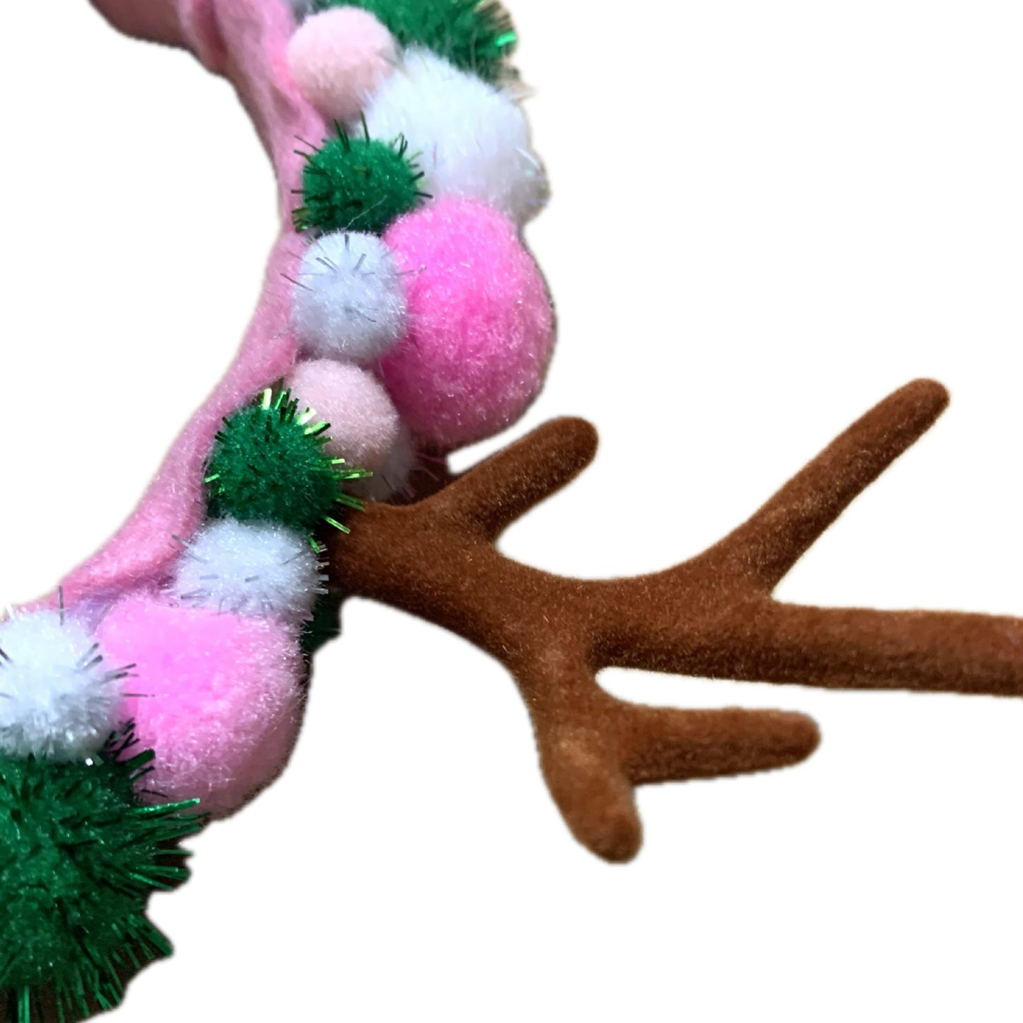 THIS BIRD HAS FLOWN- "PINK, WHITE & GREEN ANTLER HEADBAND" MEDIUM CHRISTMAS HEADBAND