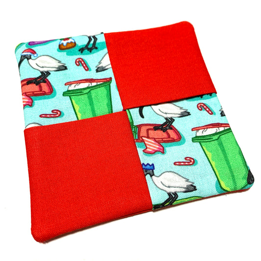 MUMMA WHOOPEE- SINGLE CHRISTMAS WINE GLASS SLIPPER/COASTERS- Bin Chicken & Red