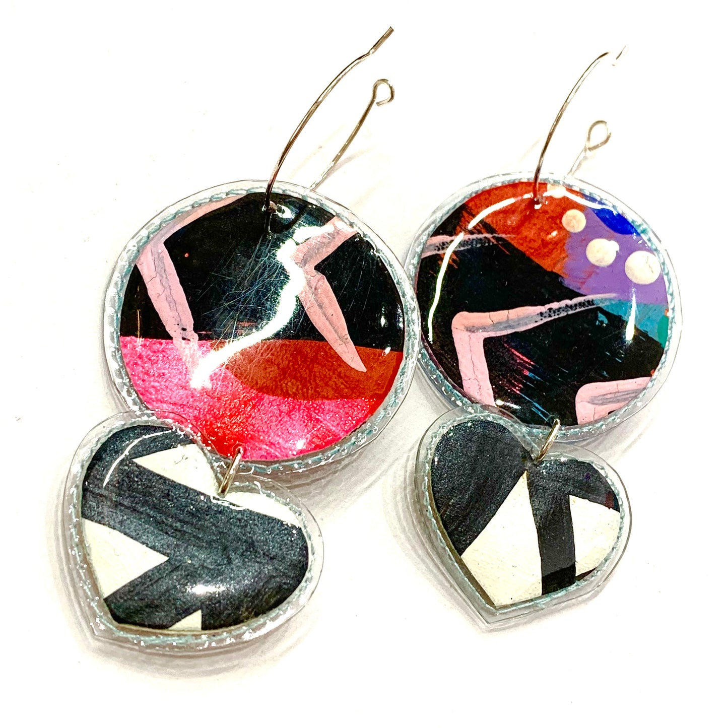 THERESA E DESIGNS- Circle & Heart Hoop Dangles