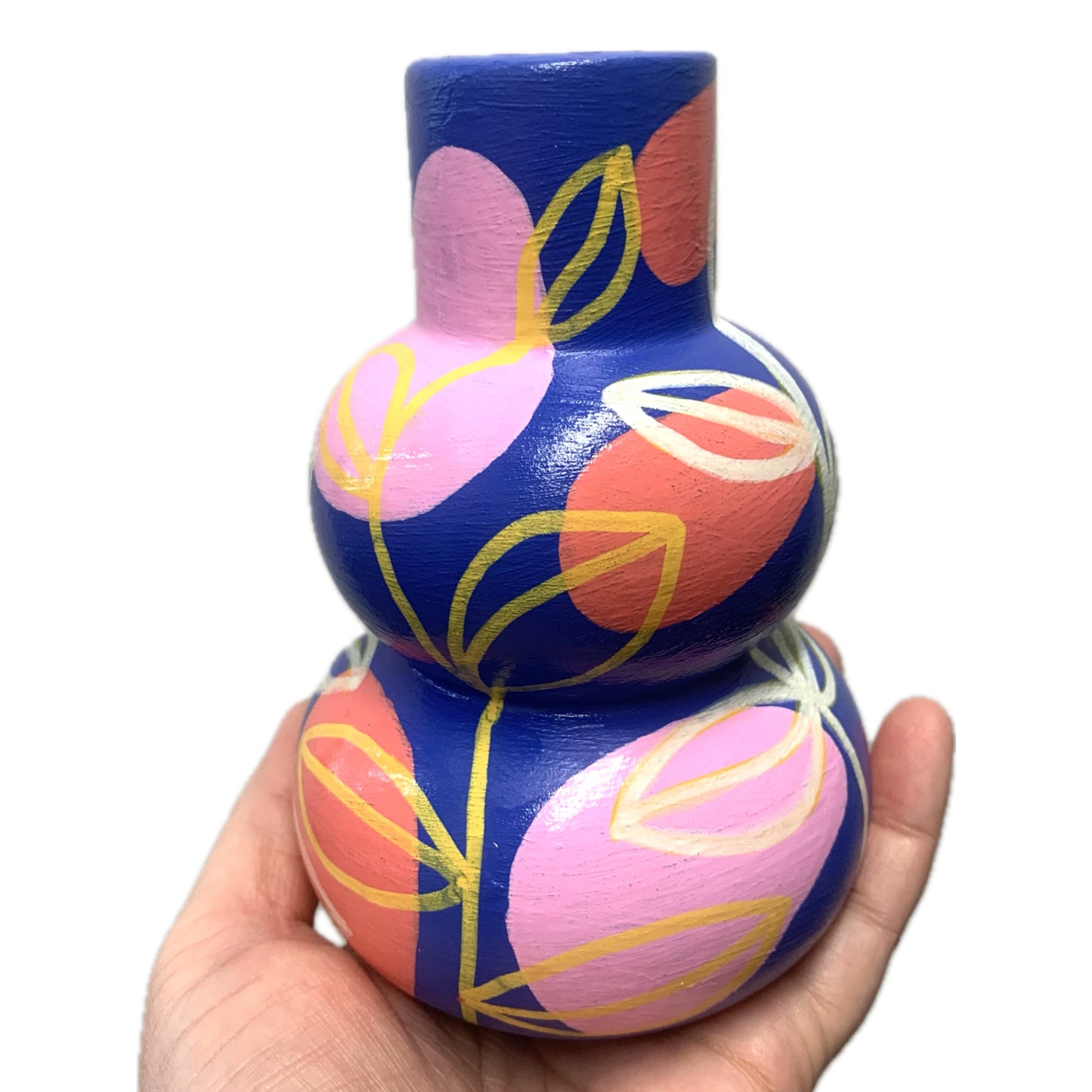 THIS BIRD HAS FLOWN - Small Vine Vase- Blue, Pink, Peach & Yellow- Decorative Only