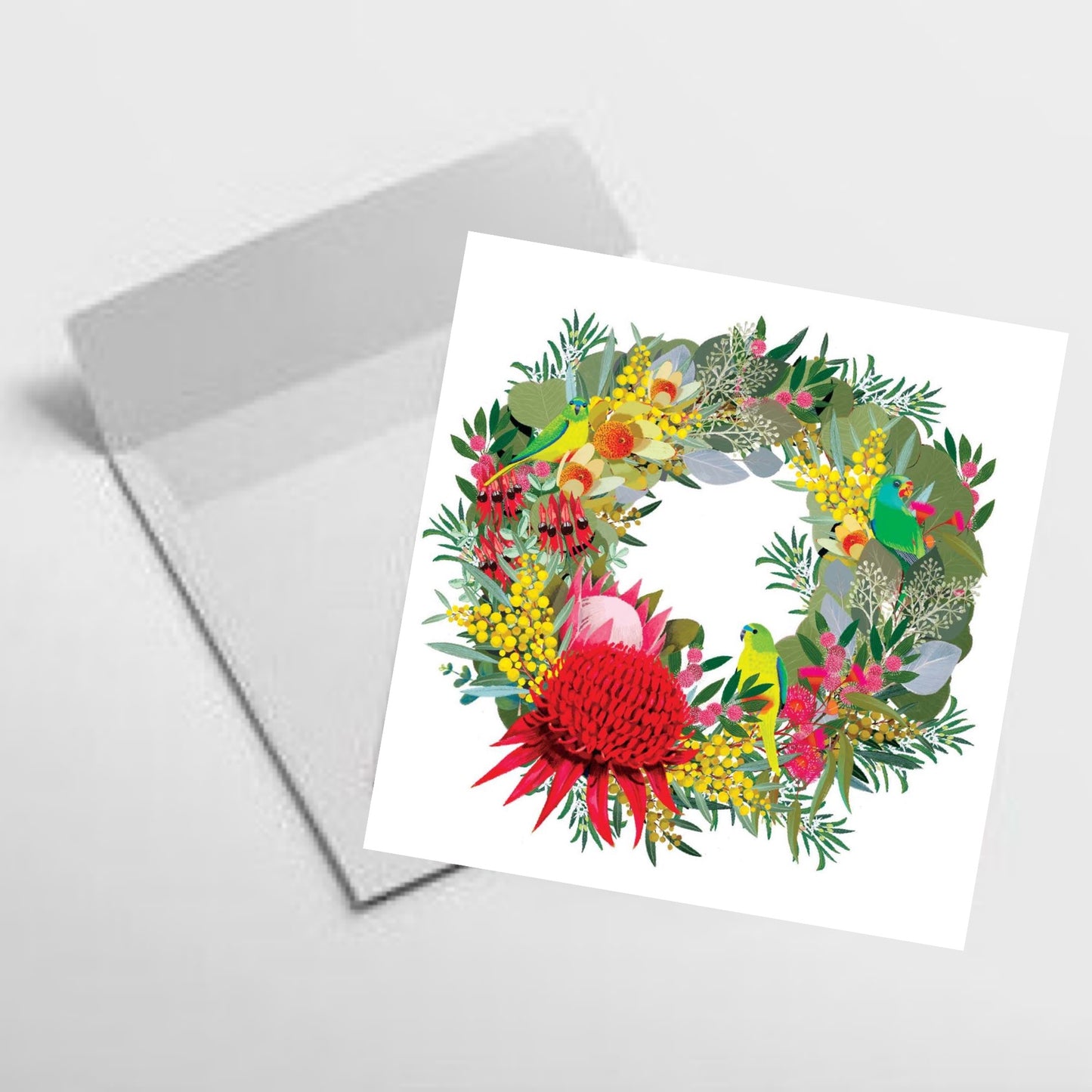 NUOVO - "Native Australian Wreath" SMALL CHRISTMAS SQUARE CARD