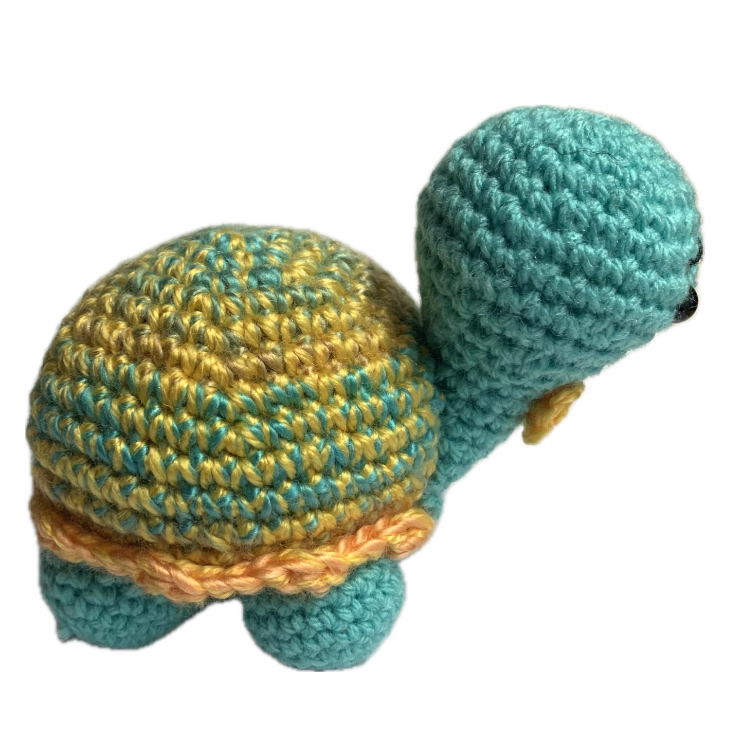 BEAKNITS- CROCHETED AQUA & PEACHY YELLOW TURTLE- MEDIUM