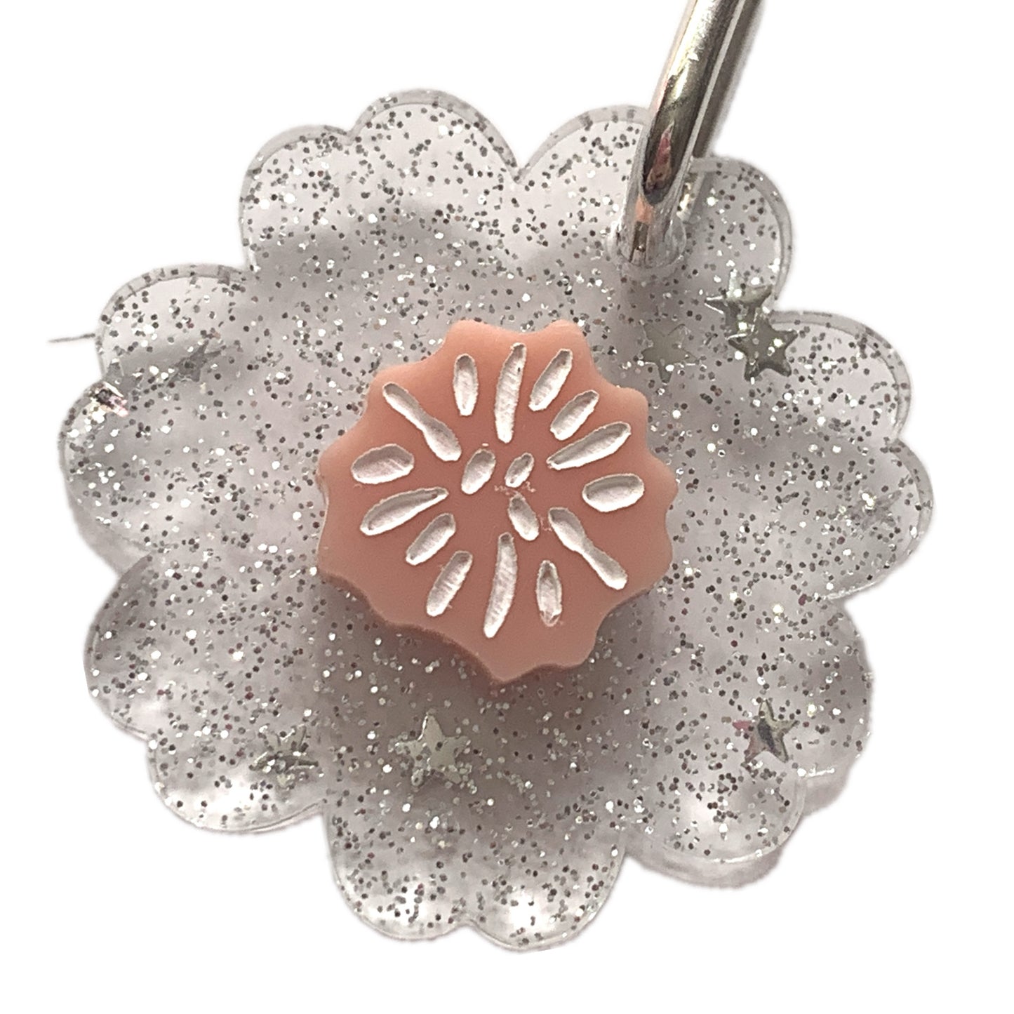 THIS BIRD HAS FLOWN - “Glitter Blooms- Silver” HUGGIE HOOP CHARM EARRINGS