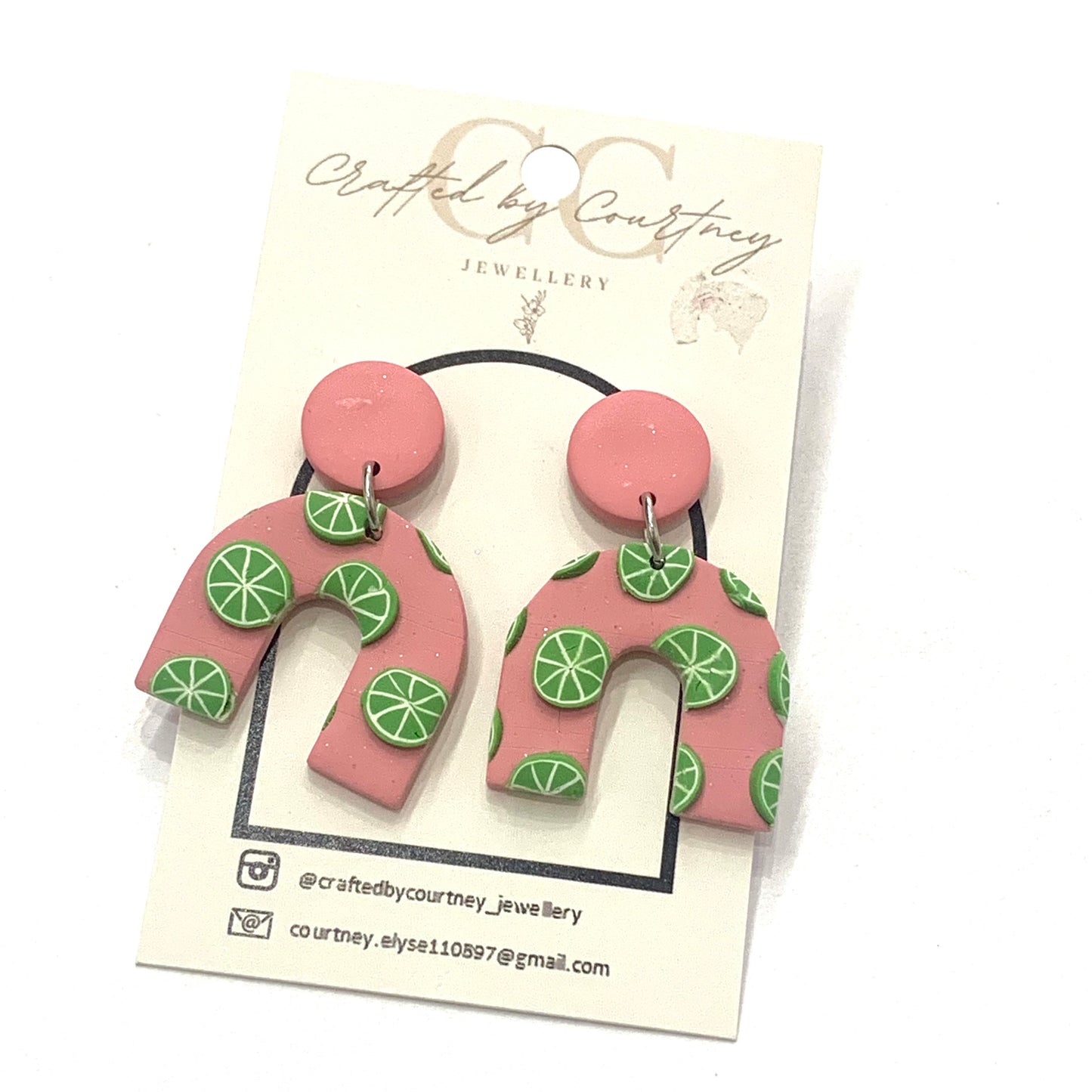 CRAFTED BY COURTNEY- Circle & Arch Dangles- Pink & Limes