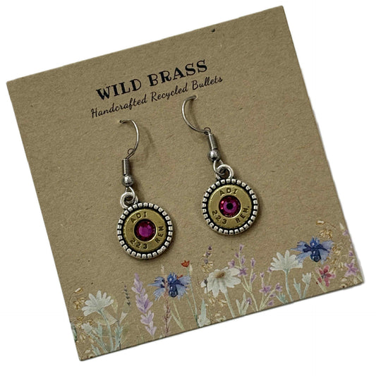 WILD BRASS- Round Drops- Dark Pink Swarovski Crystal