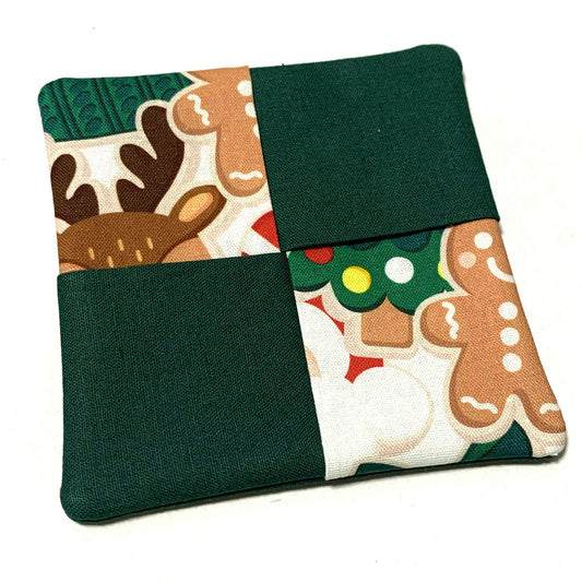 MUMMA WHOOPEE- SINGLE CHRISTMAS WINE GLASS SLIPPER/COASTERS- Christmas Cookies & Dark Green
