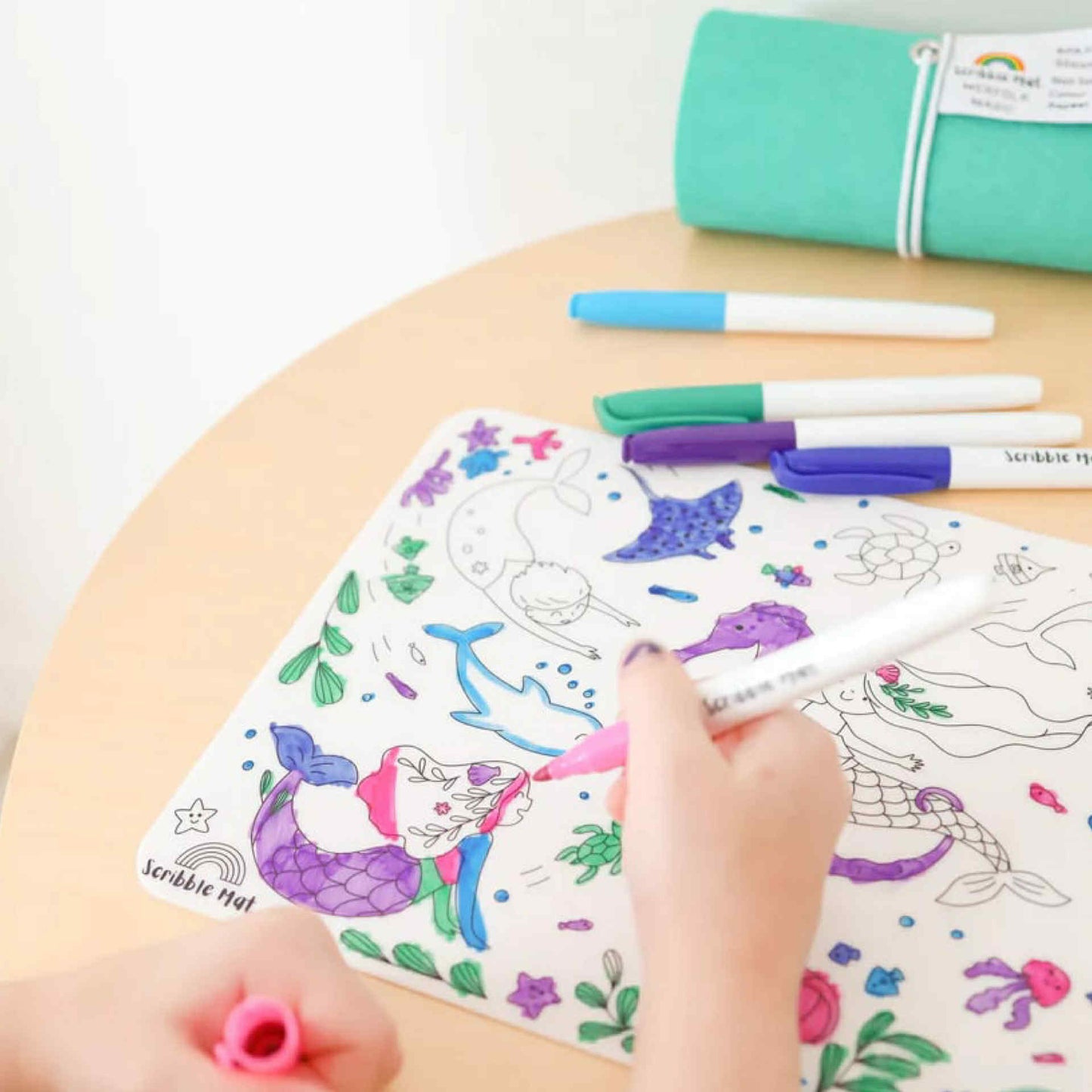 SCRIBBLE MAT- ORIGINAL- Midi Merfolk Magic Reusable Scribble Mat- 5 Pens