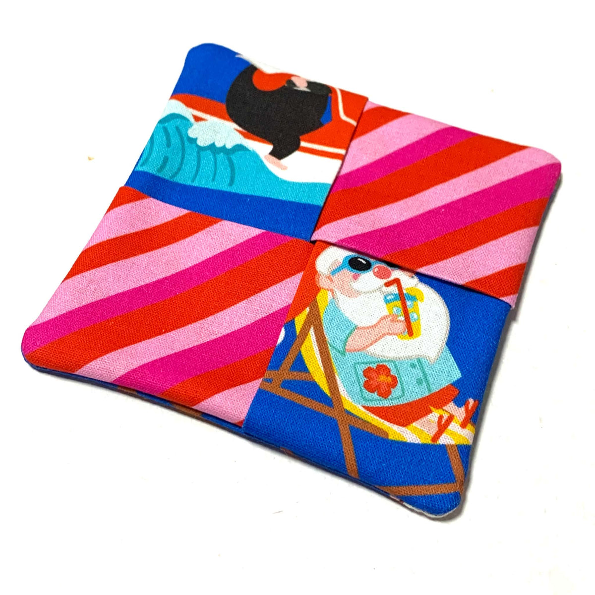 MUMMA WHOOPEE- SINGLE CHRISTMAS WINE GLASS SLIPPER/COASTERS- Surfin' Santa and Cany Cane