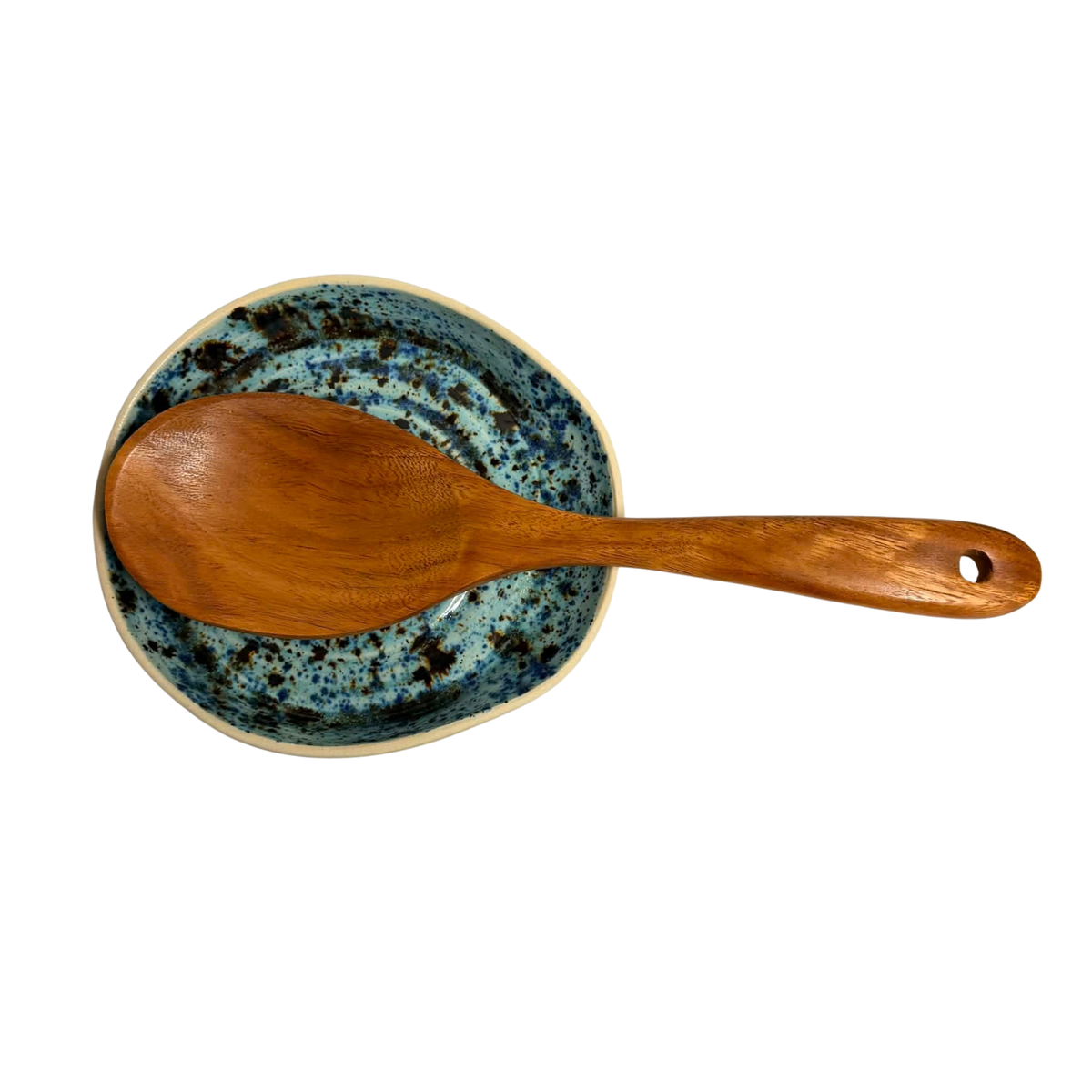 POTTERESS BY ALICIA - Spoon Rest - Blue with Brown Splash