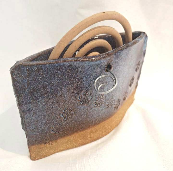 EARTH BY HAND- Mosquito Coil Holders- Blue with Embossed Flowers