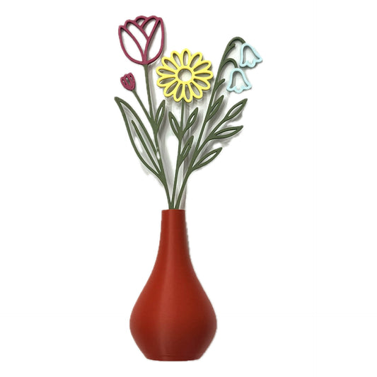 DWAYNSKI.3D - DAISY AND TULIP GARDEN - MAGNETIC BUD VASE WITH PRINTED FLOWER STEM