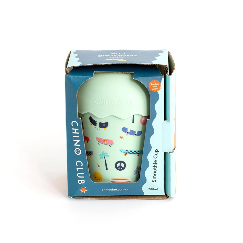 CHINO CLUB- Kids Mini Smoothie Cup & Straw- Aqua Skate