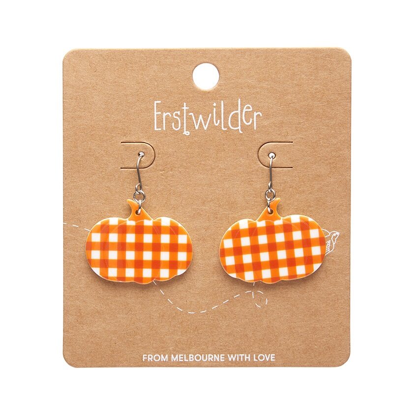 ERSTWILDER HALLOWEEN COLLECTION - Pumpkin Gingham Drop Earrings - Orange