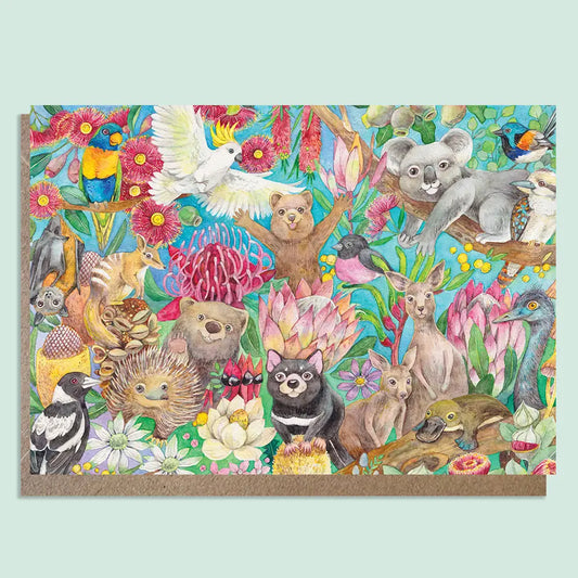 WATERCOLOURS BY CAT- Australian Animal Family Greeting Card