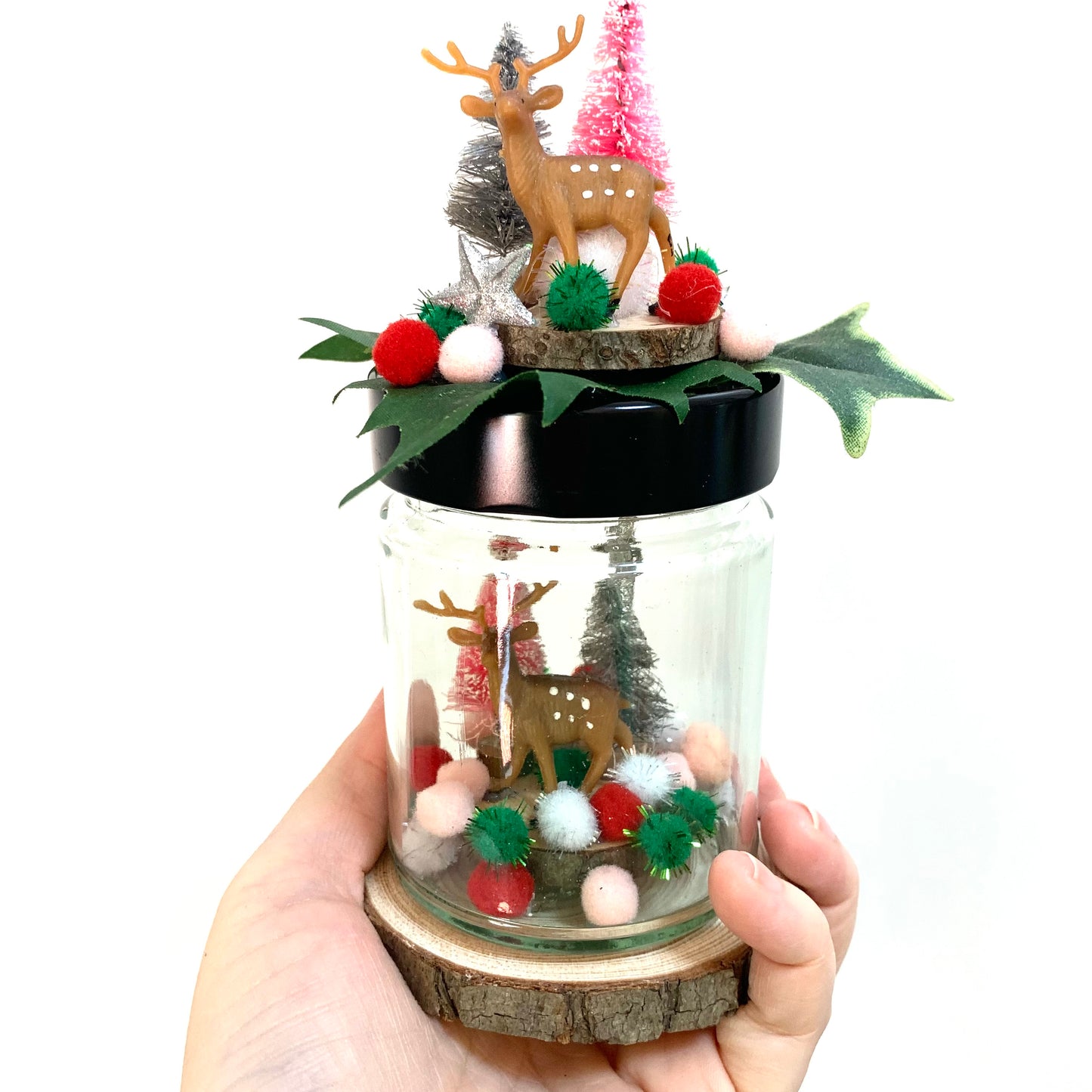 THIS BIRD HAS FLOWN- Christmas Jar Decoration- Small Pom Pom Deers