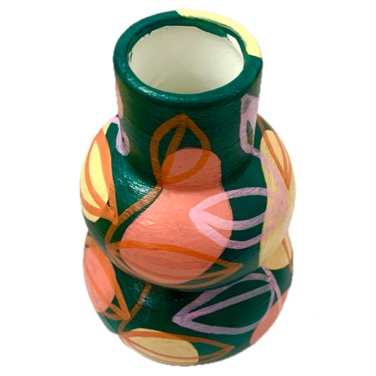 THIS BIRD HAS FLOWN - Small Vine Vase- Dark Green, Peach, Pink, & Orange- Decorative Only