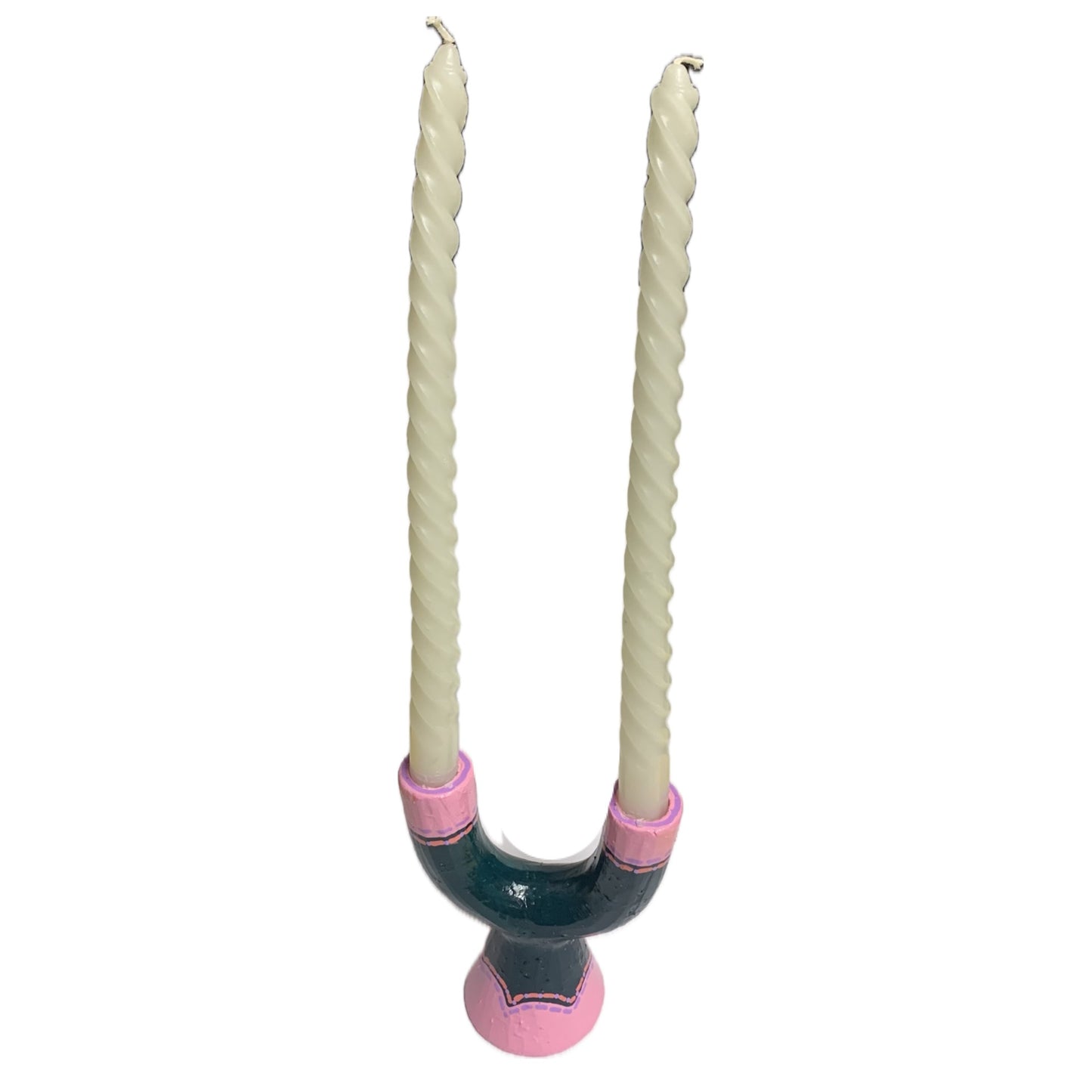 MAKIN' WHOOPEE - Double Candle Holder- Green, Pink, Purple & Peach- Includes 2 x Candles