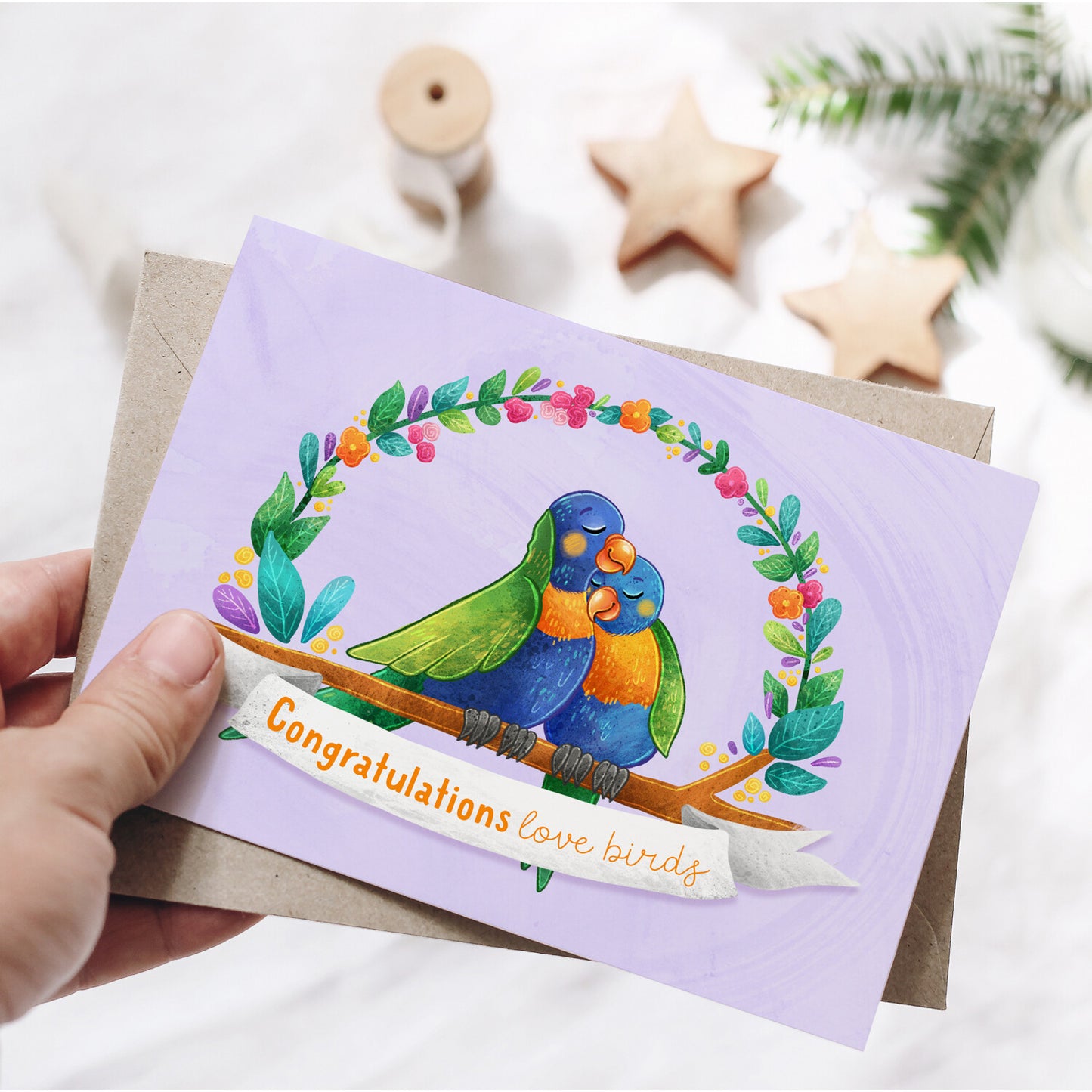 Stray Leaves- Congratulations Love Birds, Rainbow Lorikeet Wedding card