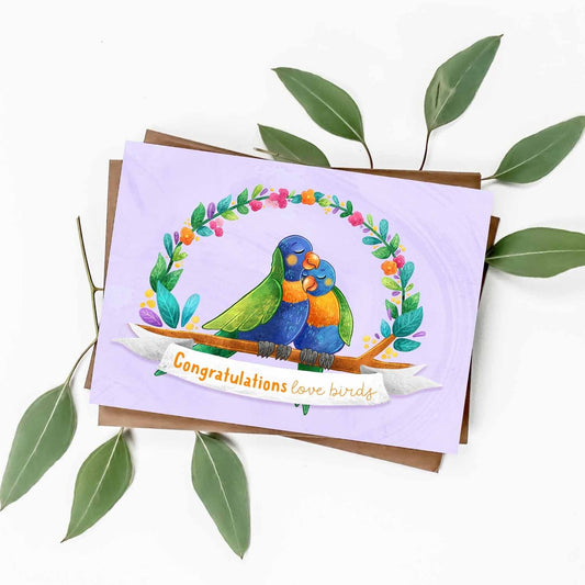 Stray Leaves- Congratulations Love Birds, Rainbow Lorikeet Wedding card