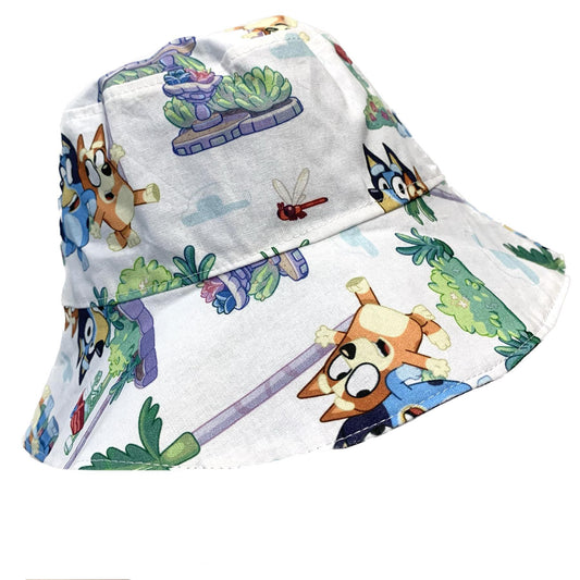 Teacups n Quilts- Bluey & Bingo White Fabric Hat- Kids Size Large