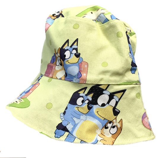 Teacups n Quilts- Bluey & Bingo Yellow Fabric Hat- Kids Size Medium