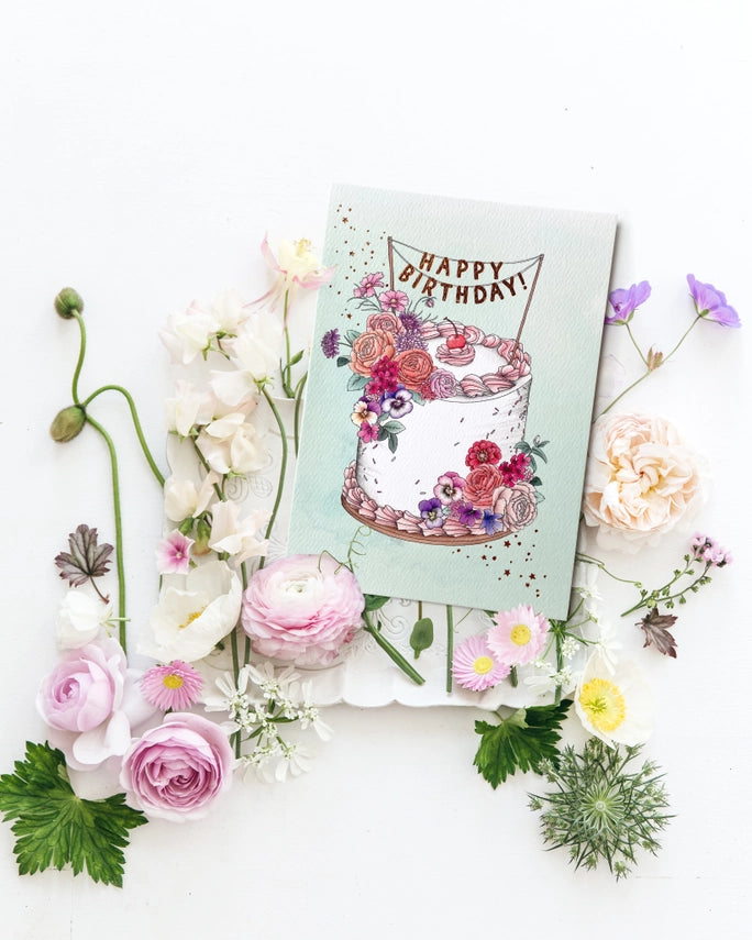 TYPOFLORA - "Floral Birthday Cake" GREETING CARD