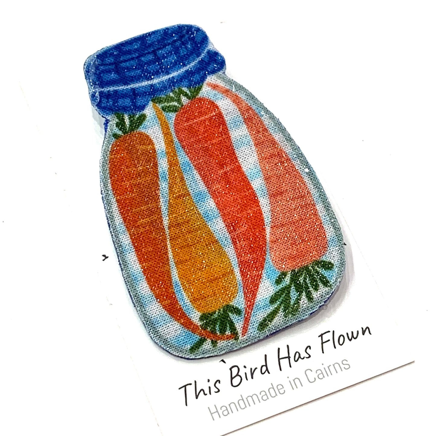 THIS BIRD HAS FLOWN- "Pickles & Preserves" Remnant Brooches- Large Pickled Carrots Jar