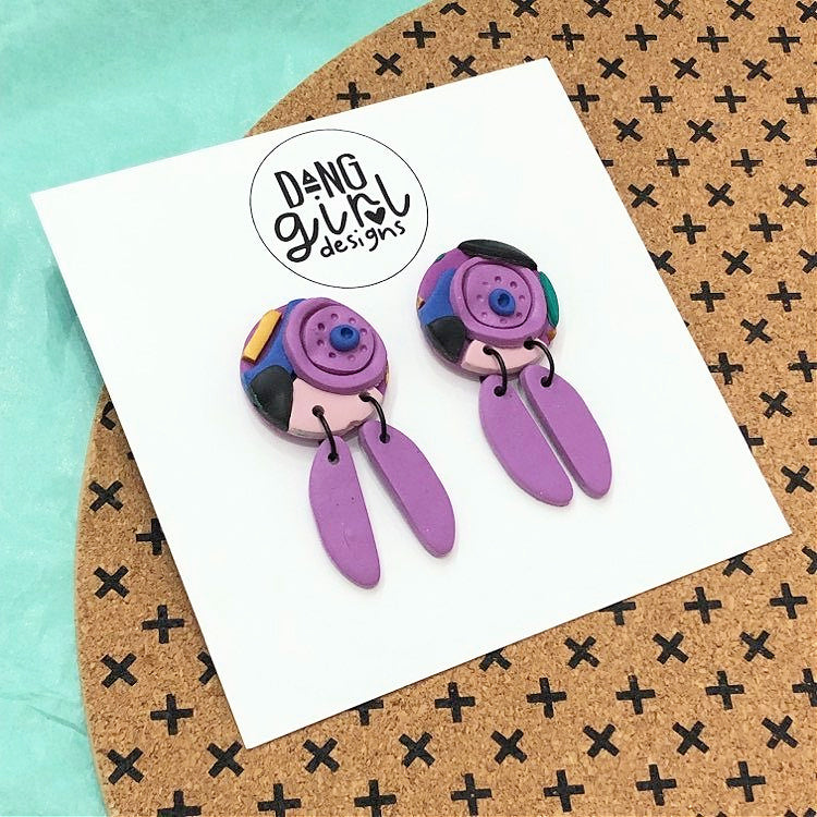 Dang Girl Designs - Botanic Gardens - Super Statement Studs with Purple Charms