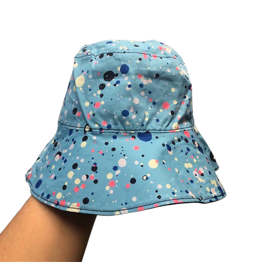 Teacups n Quilts- Paint Splatter on Blue Fabric Hat - Kids Size Large