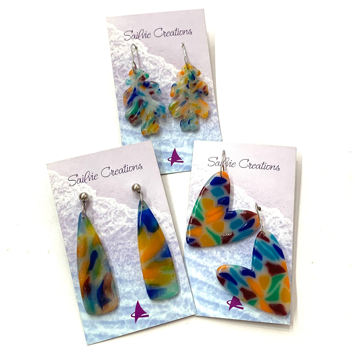 Sailvie Creations - Translucent Primary Wedge Ball Stud Dangle Earrings