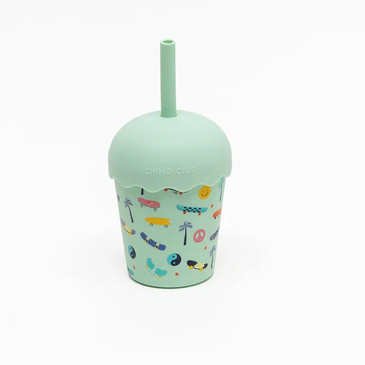 CHINO CLUB- Kids Mini Smoothie Cup & Straw- Aqua Skate