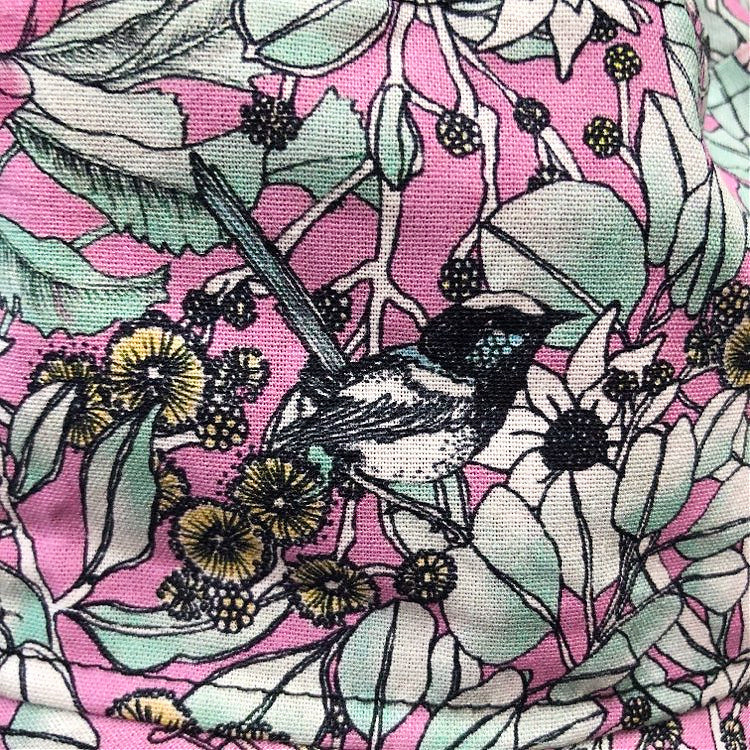 Teacups n Quilts - Pink florals and Fairy Wrens - Adult Size
