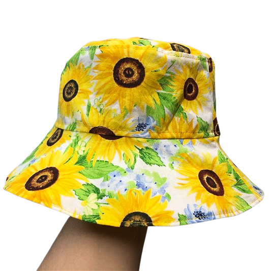 Teacups n Quilts - Sunflowers and Blue Flowers Fabric Hat - Kids Size Large