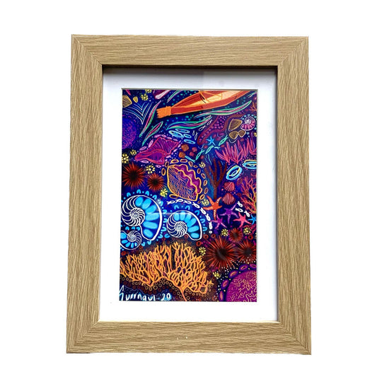 Gurrngul Art - Framed 'Garbuu' Great Barrier Reef Print