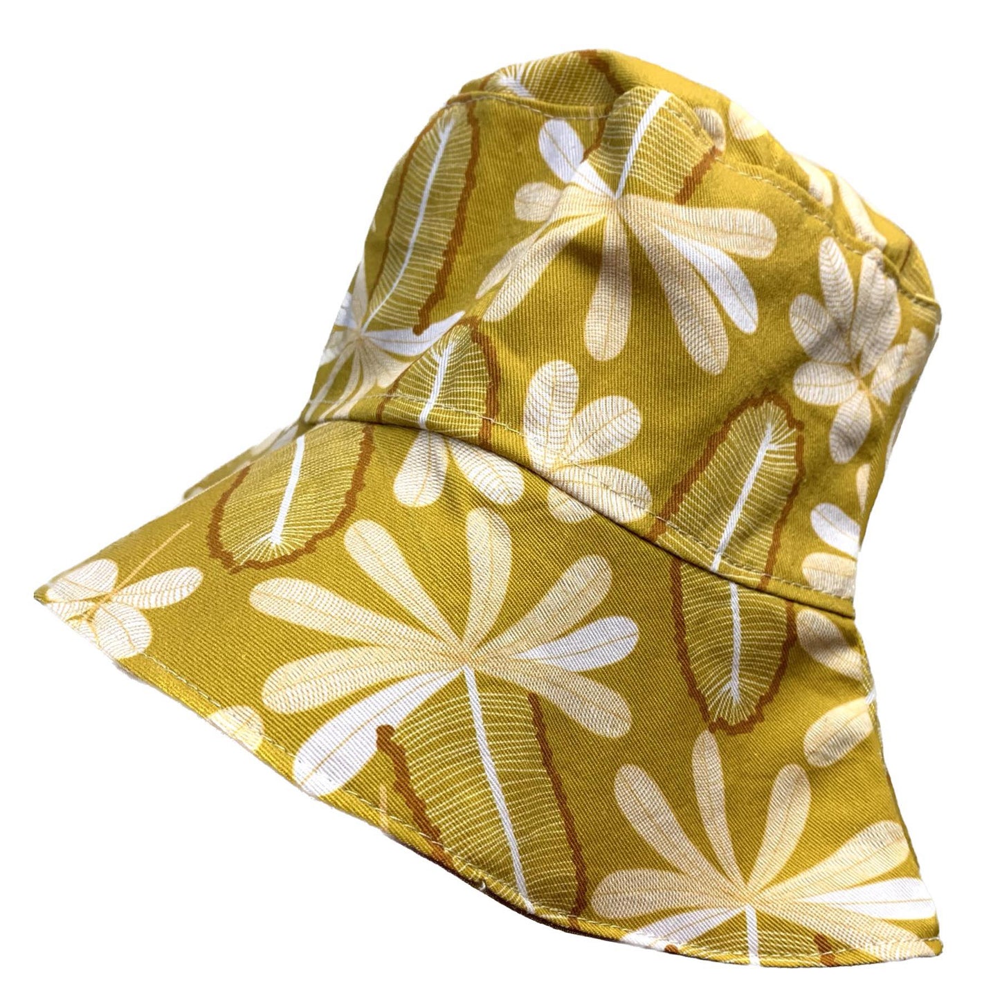 Teacups n Quilts- Mustard Grevilleas Fabric Hat- Adult Size