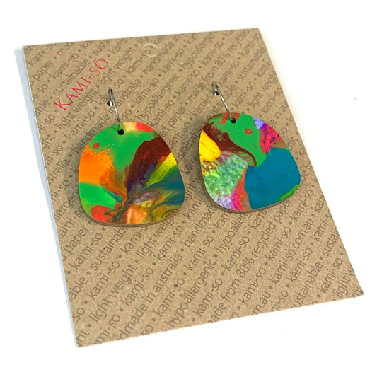 KAMI-SO- Recycled Paper Earrings - Small Square Recycled Paper Earrings - Multicoloured