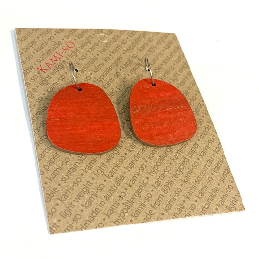 KAMI-SO- Recycled Paper Earrings - Small Square Recycled Paper Earrings - Dark Red & Gold