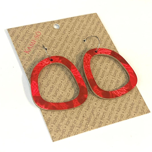 KAMI-SO- Recycled Paper Earrings - Square Recycled Paper Earrings - Dark Red