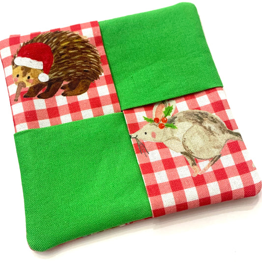 MUMMA WHOOPEE- SINGLE CHRISTMAS WINE GLASS SLIPPER/COASTERS- Aussie Christmas Picnic & Green
