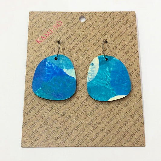 KAMI-SO- Recycled Paper Earrings - Square Recycled Paper Earrings - Light Blue